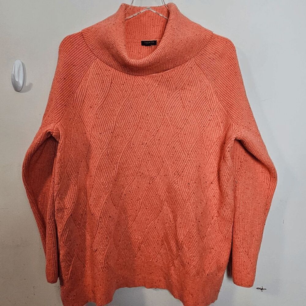 Talbots Diamond Cableknit Cowl Neck Oversized Sweater Women's Orange Size XL/Pe